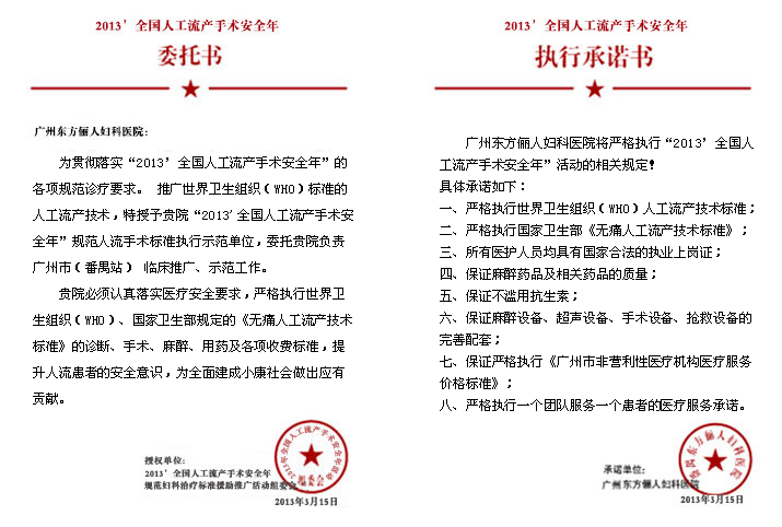 2013年全国人工流产手术安全年委托书